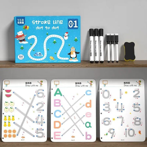 Kids Educational Learning Tracing Book – 64 Reusable Pages with 2 Markers