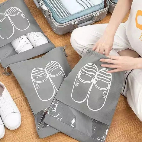 Shoe Storage Bag Dust-Proof Waterproof Transparent Non Woven Fabric Shoe Tote Drawstring Packaging Organizer For Travel - Pack Of 1