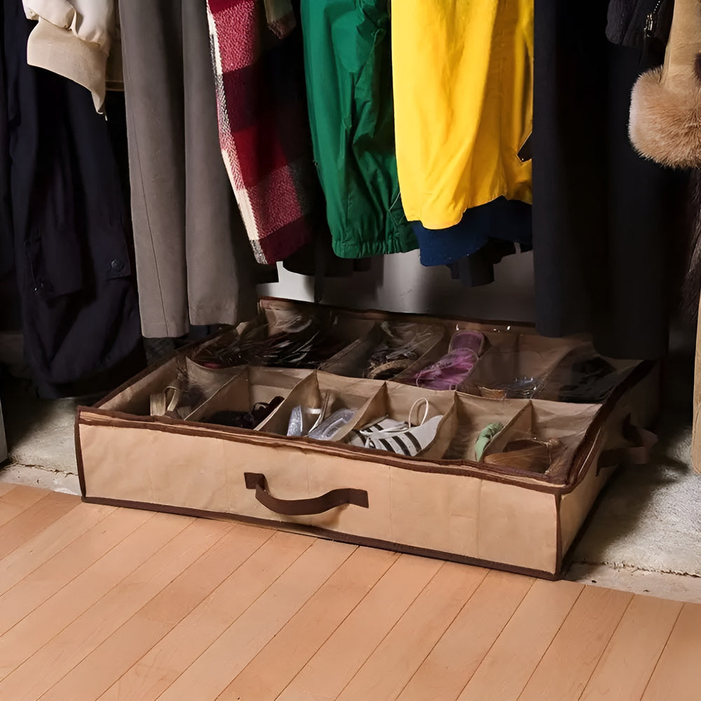 Under Bed Shoe Storage Organizer – 12 Pair Shoe Storage Bag with Clear PVC Cover