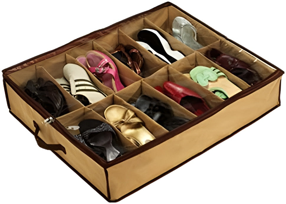 Under Bed Shoe Storage Organizer – 12 Pair Shoe Storage Bag with Clear PVC Cover
