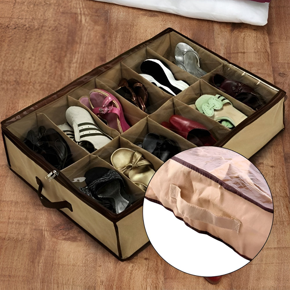 Under Bed Shoe Storage Organizer – 12 Pair Shoe Storage Bag with Clear PVC Cover