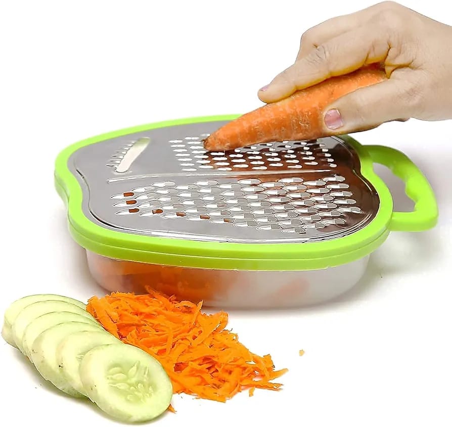 3-in-1 Cheese Grater with Storage Container – Multi-Blade Vegetable & Fruit Slicer