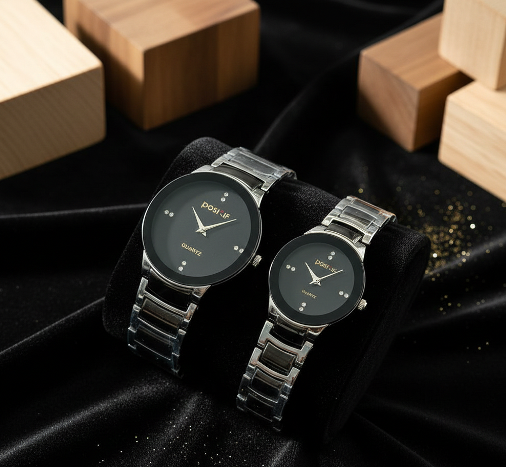 POSITIF Couple Watch Set – Elegant Matching His & Her Analog Watches (Without Box)