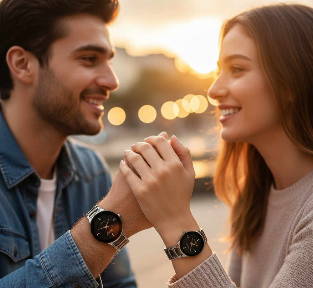 POSITIF Couple Watch Set – Elegant Matching His & Her Analog Watches (Without Box)