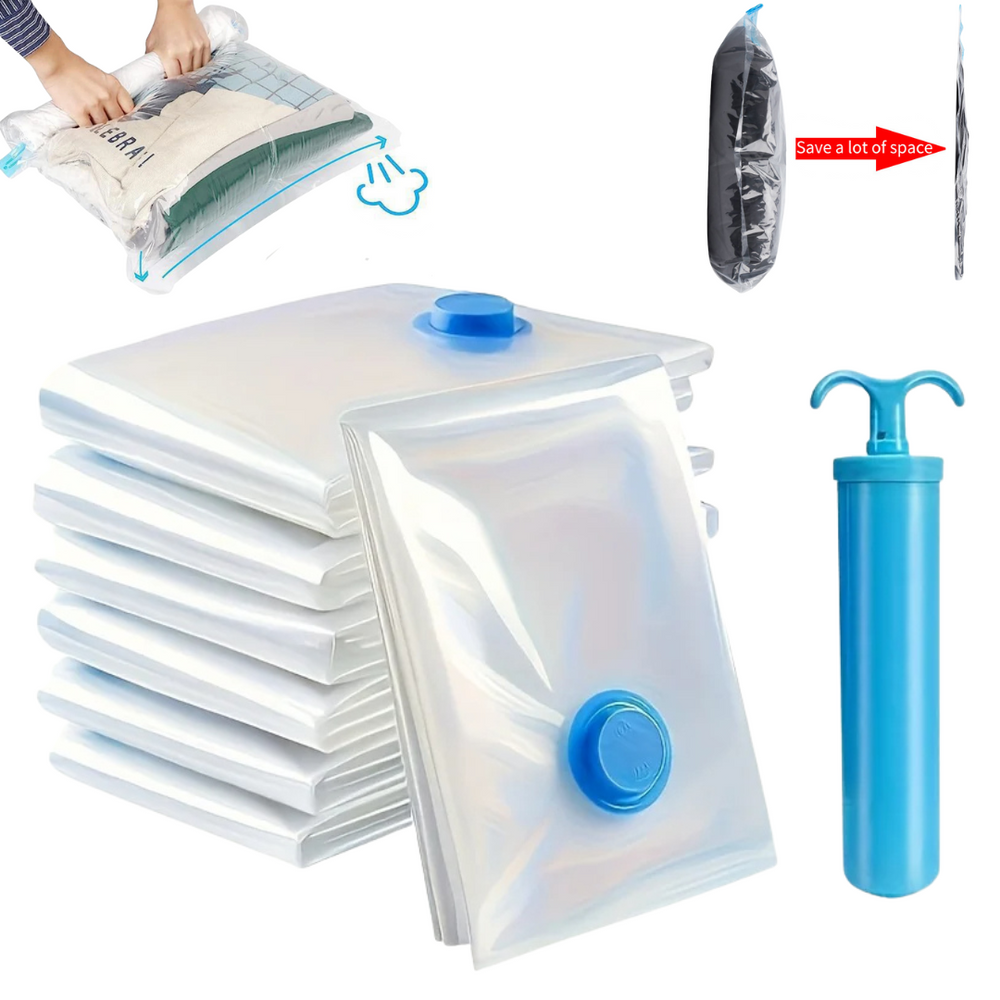 5 Pcs Vacuum Seal Storage Bags with Hand Pump – Space Saving Compression Bags