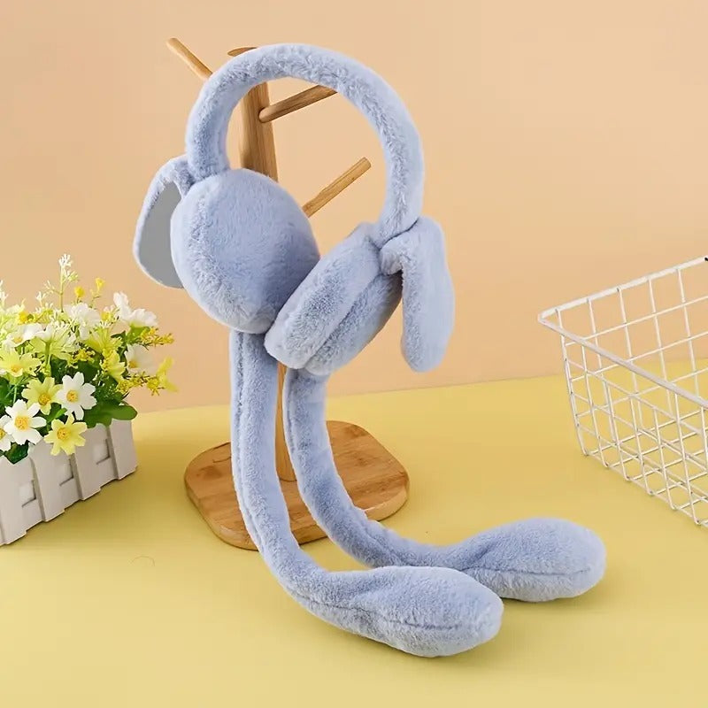 Cute Jumping Rabbit Earmuffs Hat with Moving Ears – Plush Interactive Bunny Cap for Kids (Random Color)