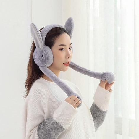 Cute Jumping Rabbit Earmuffs Hat with Moving Ears – Plush Interactive Bunny Cap for Kids (Random Color)
