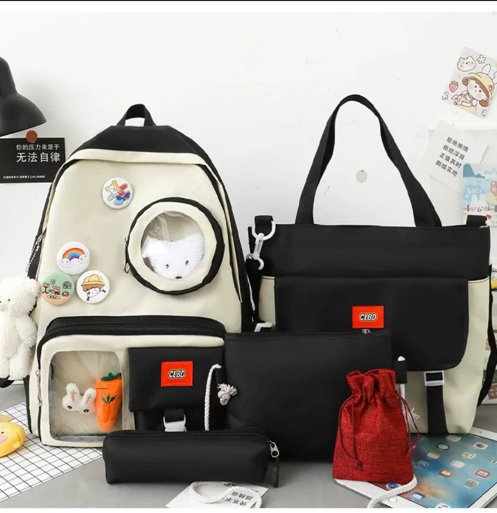 4 Set Waterproof School Backpack for Teen Girls – High Capacity Book Bag Set with Matching Accessories