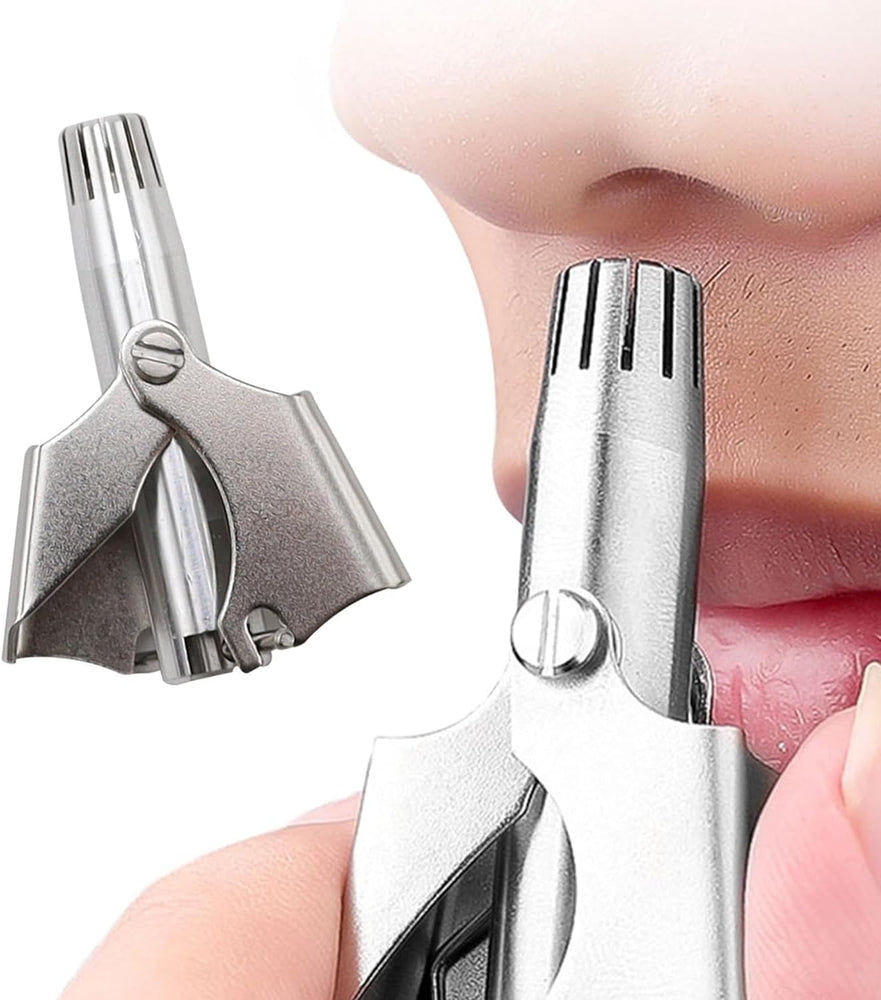 Manual Stainless Steel Nose Hair Trimmer – Precision Grooming Tool with Cleaning Brush