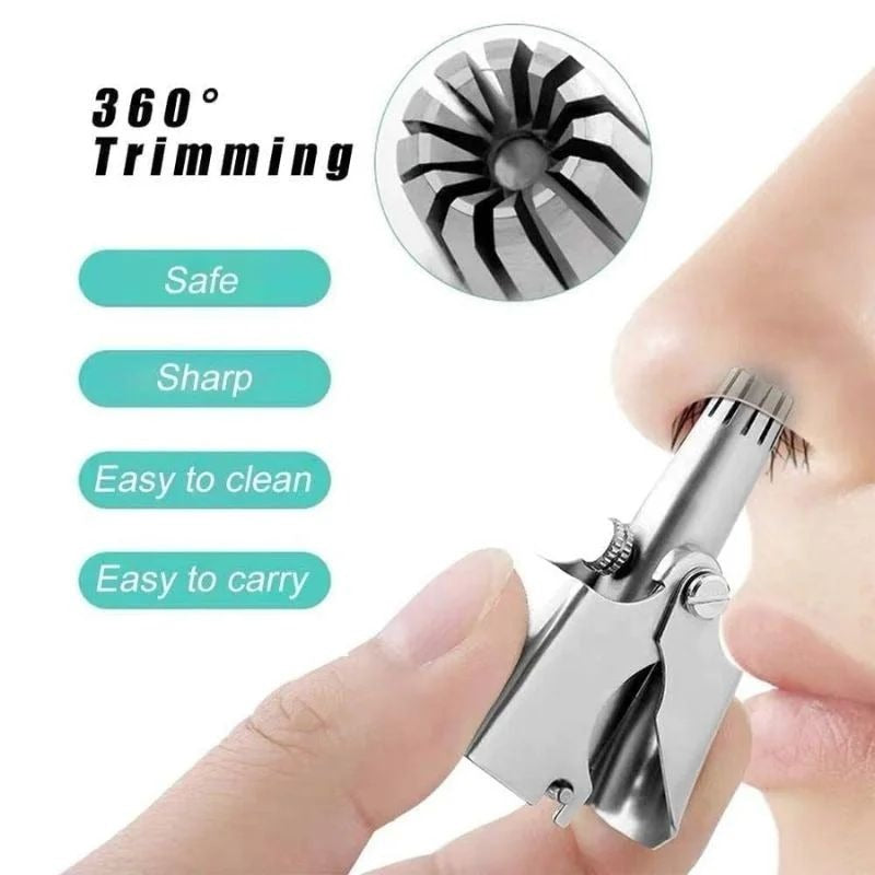 Manual Stainless Steel Nose Hair Trimmer – Precision Grooming Tool with Cleaning Brush