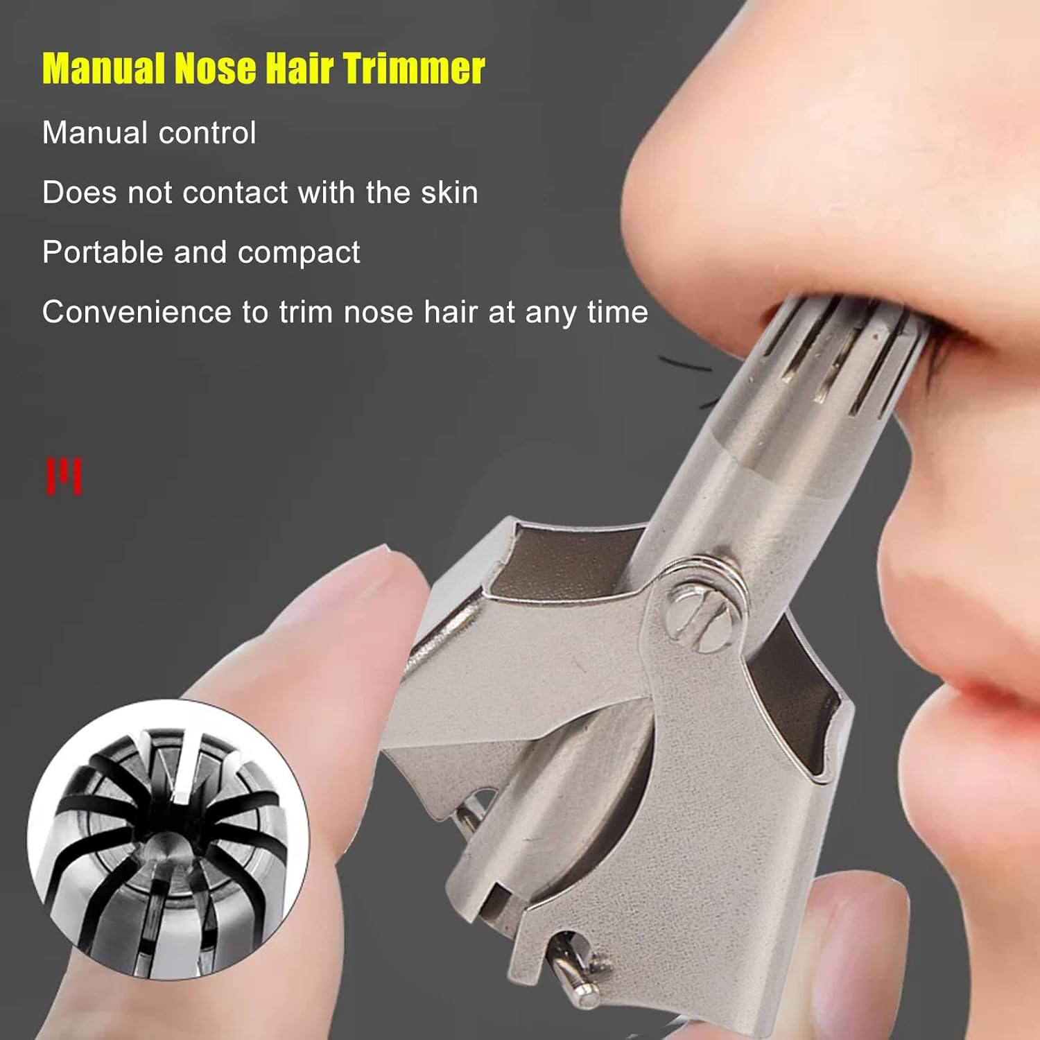 Manual Stainless Steel Nose Hair Trimmer – Precision Grooming Tool with Cleaning Brush