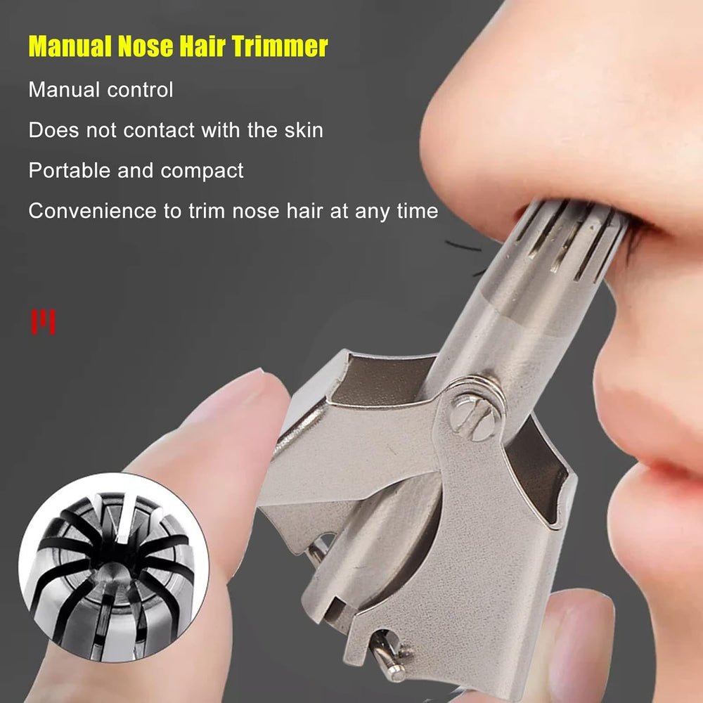 Manual Stainless Steel Nose Hair Trimmer – Precision Grooming Tool with Cleaning Brush