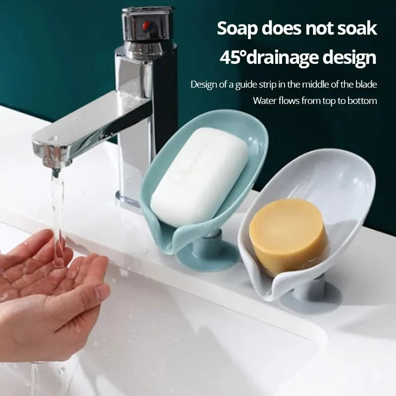 Decorative Leaf Shape Soap Dish – Self-Draining Soap Holder with Suction Cup