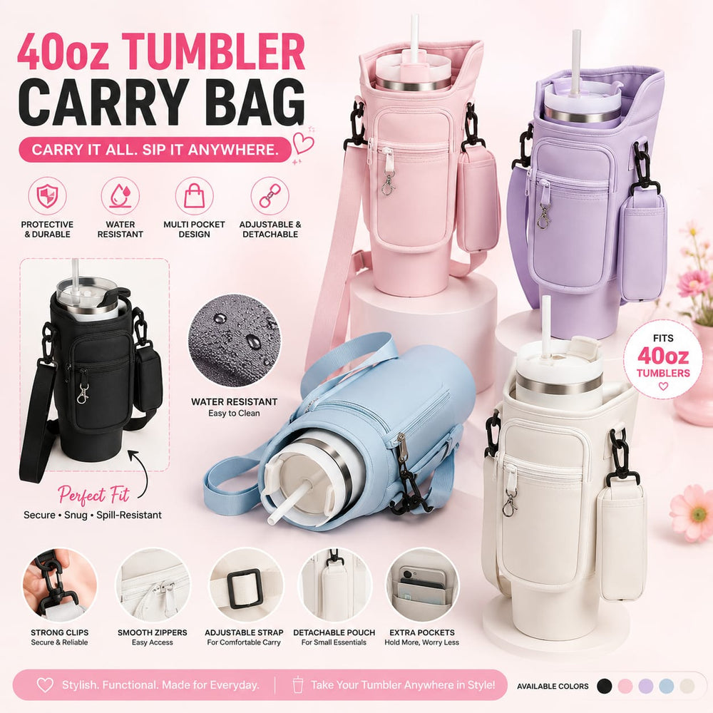 Portable 40oz Tumbler Carry Bag with Adjustable Shoulder Strap | Random Color