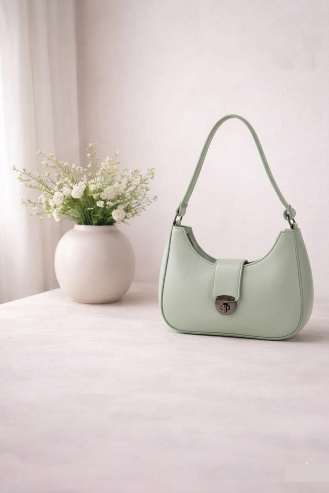 Luna Lock Shoulder Bag for Women – Minimalist Handbag with Metallic Turn-Lock Closure