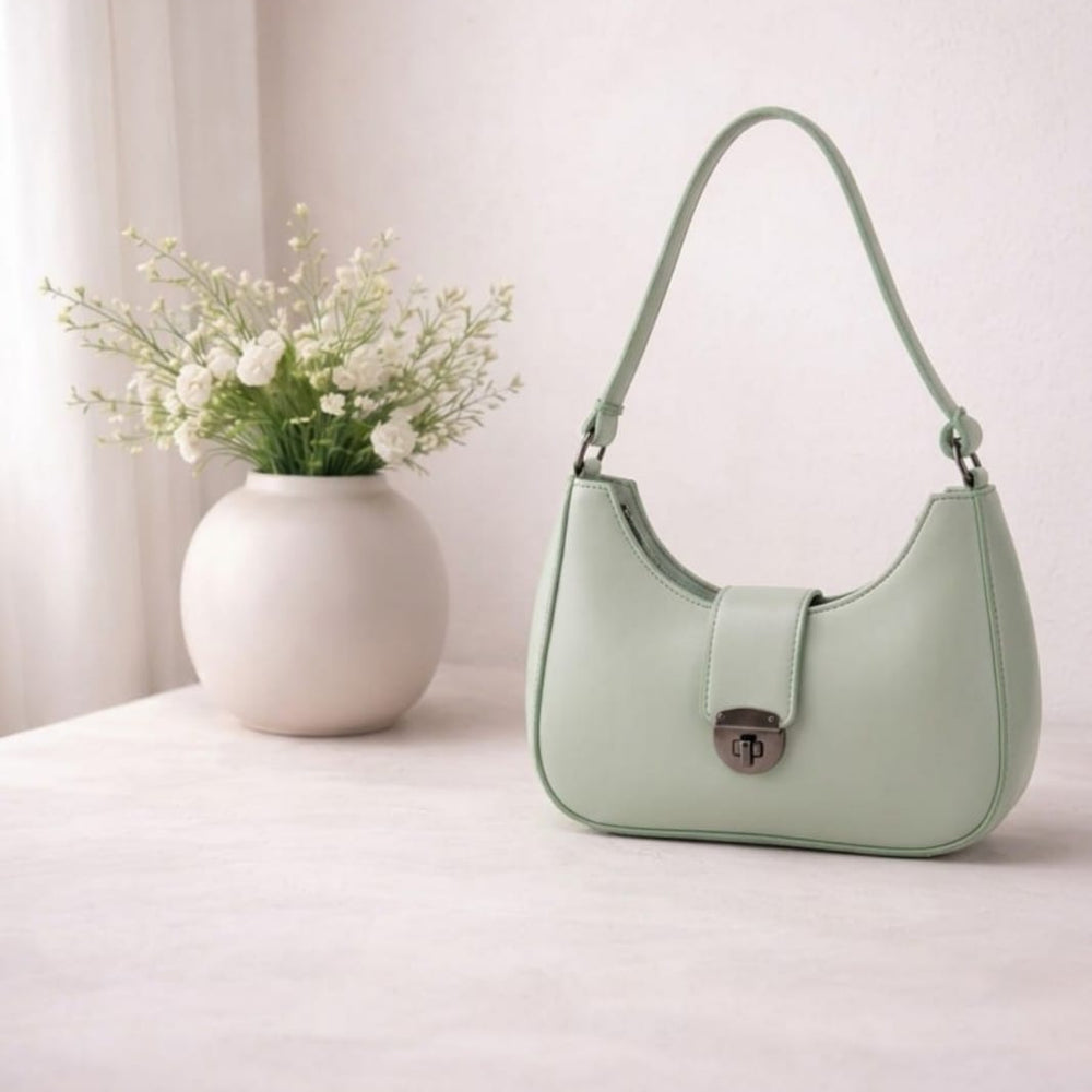 Luna Lock Shoulder Bag for Women – Minimalist Handbag with Metallic Turn-Lock Closure