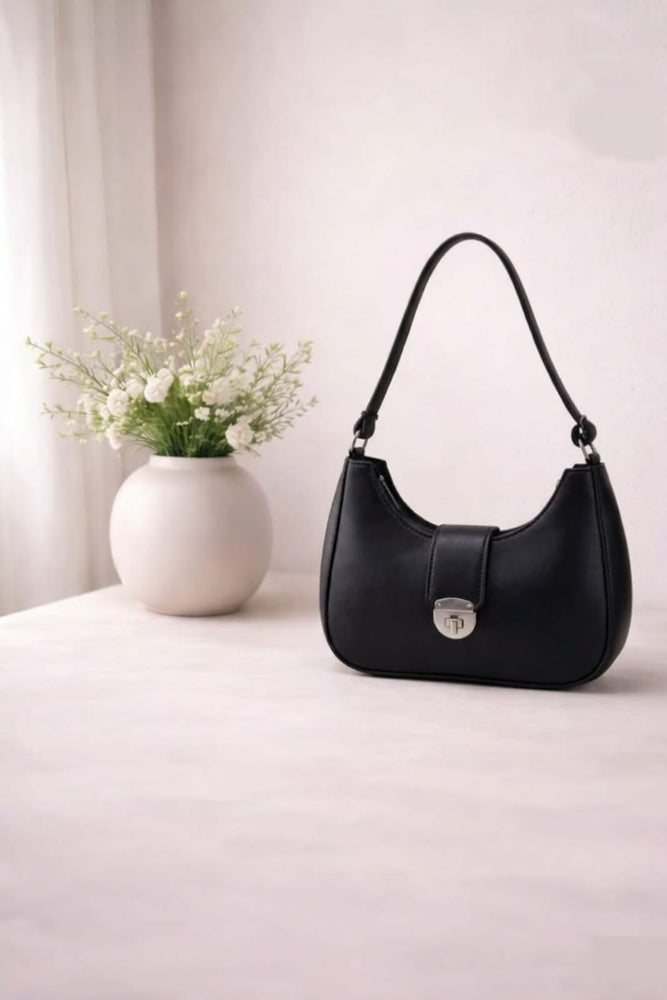 Luna Lock Shoulder Bag for Women – Minimalist Handbag with Metallic Turn-Lock Closure