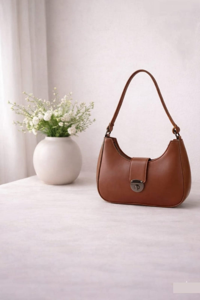 Luna Lock Shoulder Bag for Women – Minimalist Handbag with Metallic Turn-Lock Closure