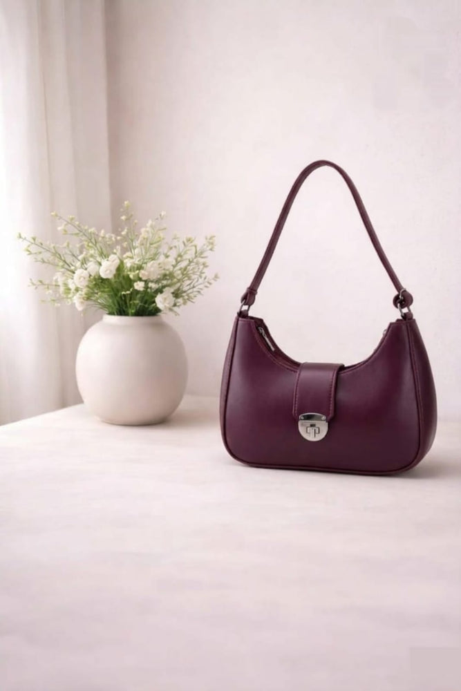 Luna Lock Shoulder Bag for Women – Minimalist Handbag with Metallic Turn-Lock Closure