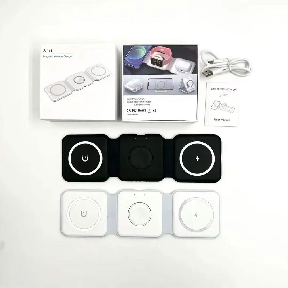 3 In 1 15W Fast Magnetic Wireless Charging Pad For Phone, AirPods & Smartwatch