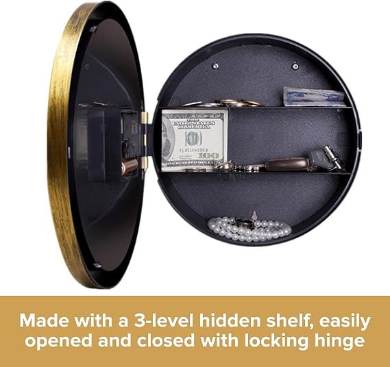 Hidden Wall Clock Safe – Secret Storage Clock with Concealed Shelf for Cash, Jewelry & Keys