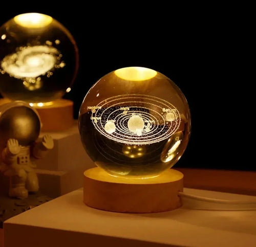 3D Crystal Ball Night Lamp – USB Rechargeable Golden LED Table Lamp with Wooden Base