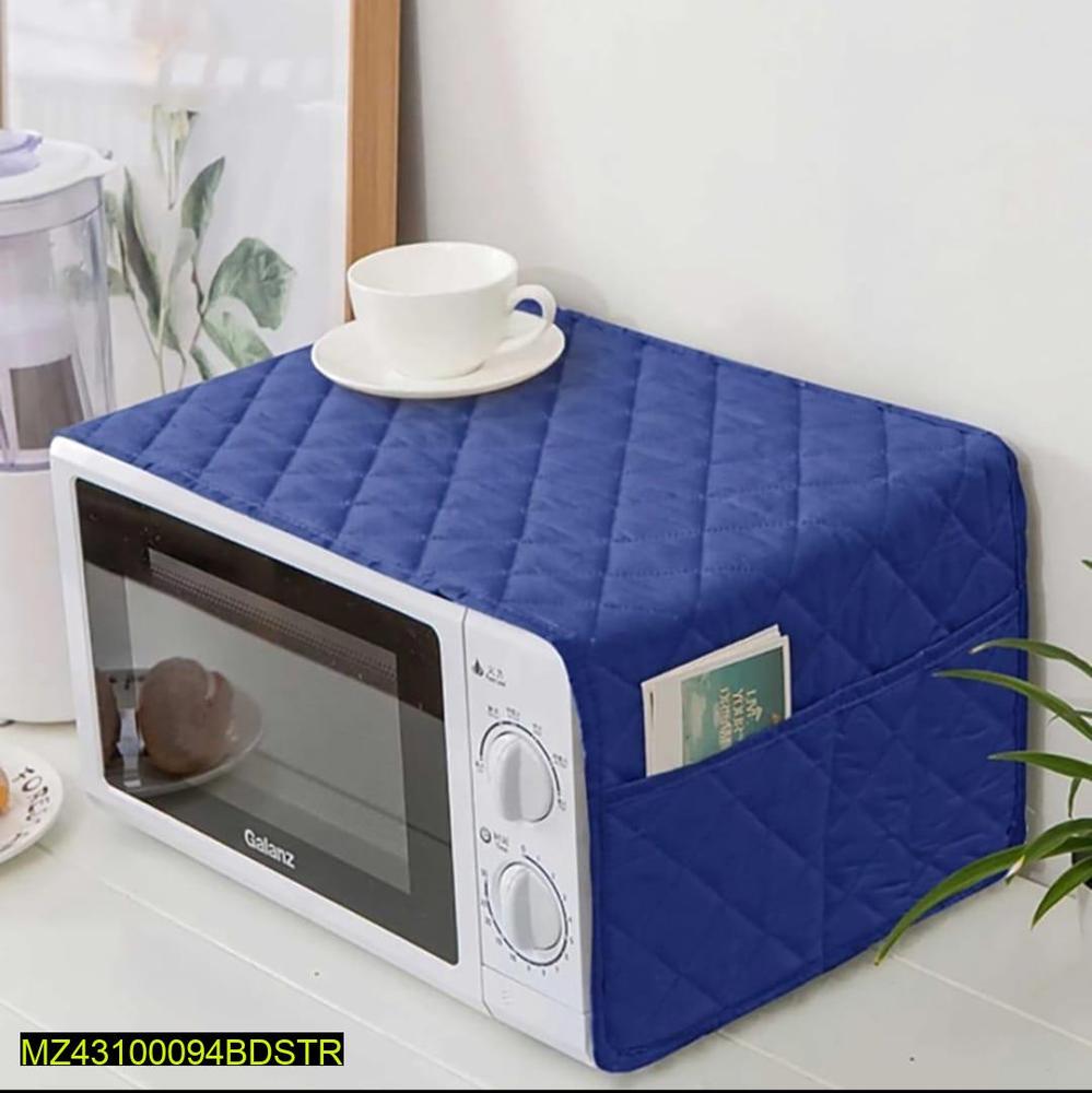 Quilted Microwave Oven Cover with 4 Storage Pockets – Waterproof Cotton Dust Cover