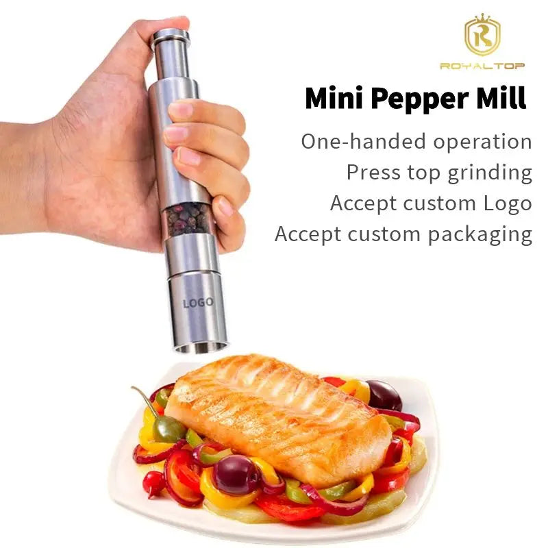 Stainless Steel Spice Grinder – Manual Salt & Pepper Grinder with Adjustable Burr