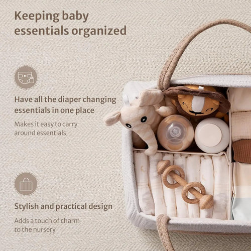 Baby Essentials Organizer Caddy – Portable Diaper Storage Basket with Handles