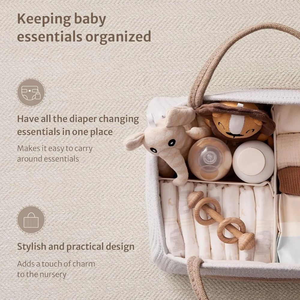 Baby Essentials Organizer Caddy – Portable Diaper Storage Basket with Handles