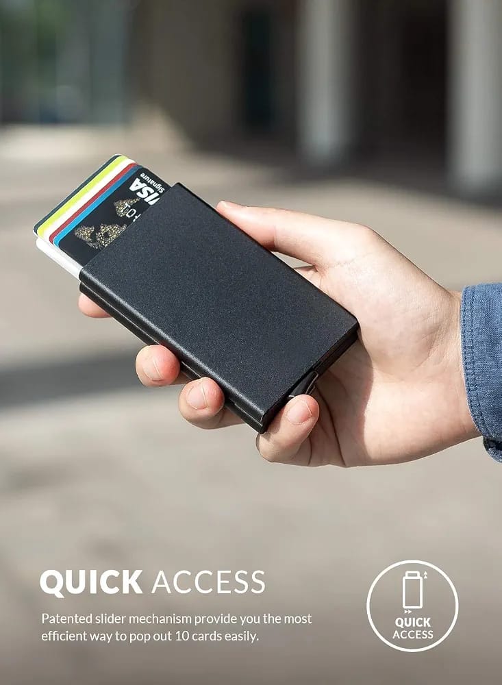 RFID Blocking Aluminum Card Holder Wallet – Slim Pop-Up Credit Card Case for Men