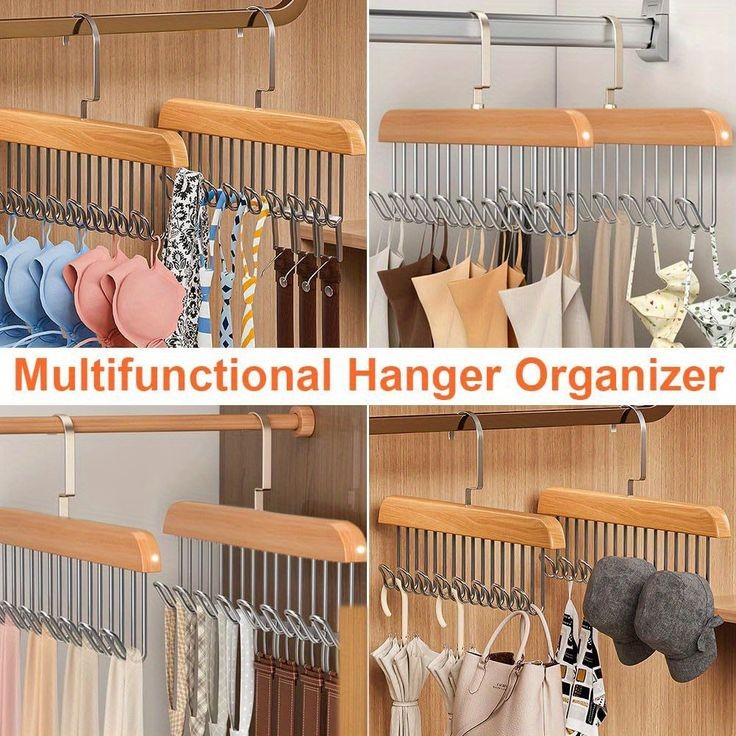 8-Hook Wooden Clothes Hanger with Tie & Belt Rack – 360° Rotating Multipurpose Organizer