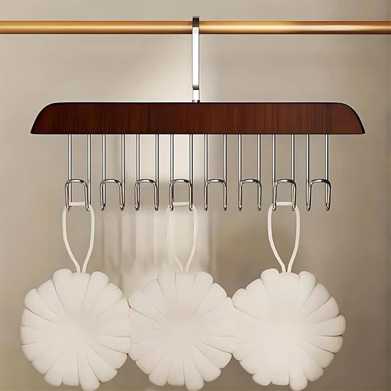 8-Hook Wooden Clothes Hanger with Tie & Belt Rack – 360° Rotating Multipurpose Organizer