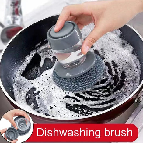 Soap Dispensing Kitchen Scrubber Brush With Steel Wire Ball