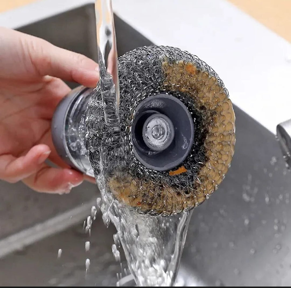Soap Dispensing Kitchen Scrubber Brush With Steel Wire Ball