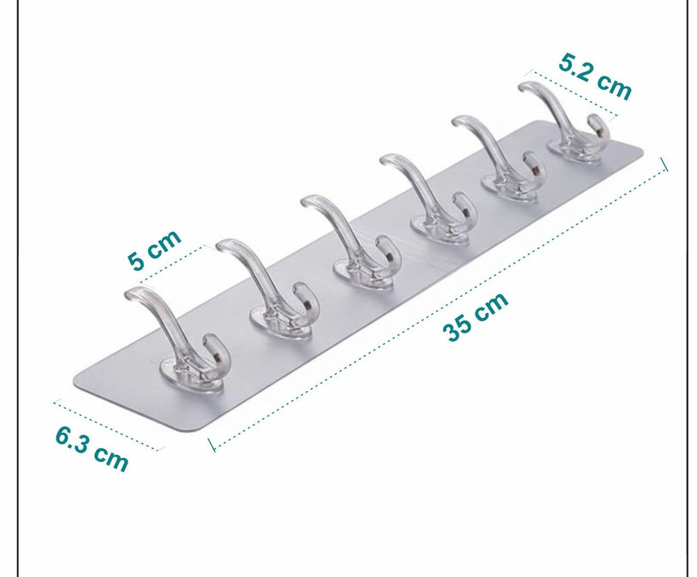 6 Hooks Transparent Self-Adhesive Wall Hanger