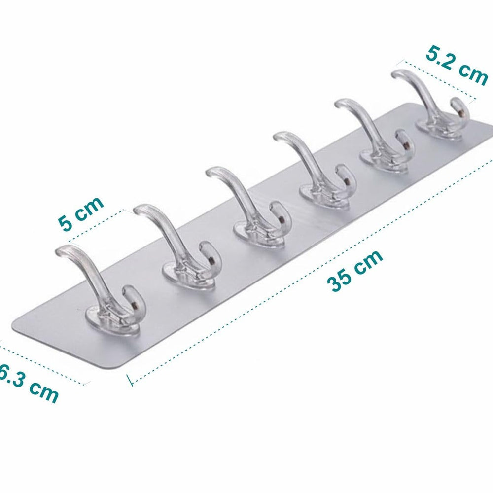 6 Hooks Transparent Self-Adhesive Wall Hanger