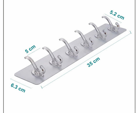 6 Hooks Transparent Self-Adhesive Wall Hanger