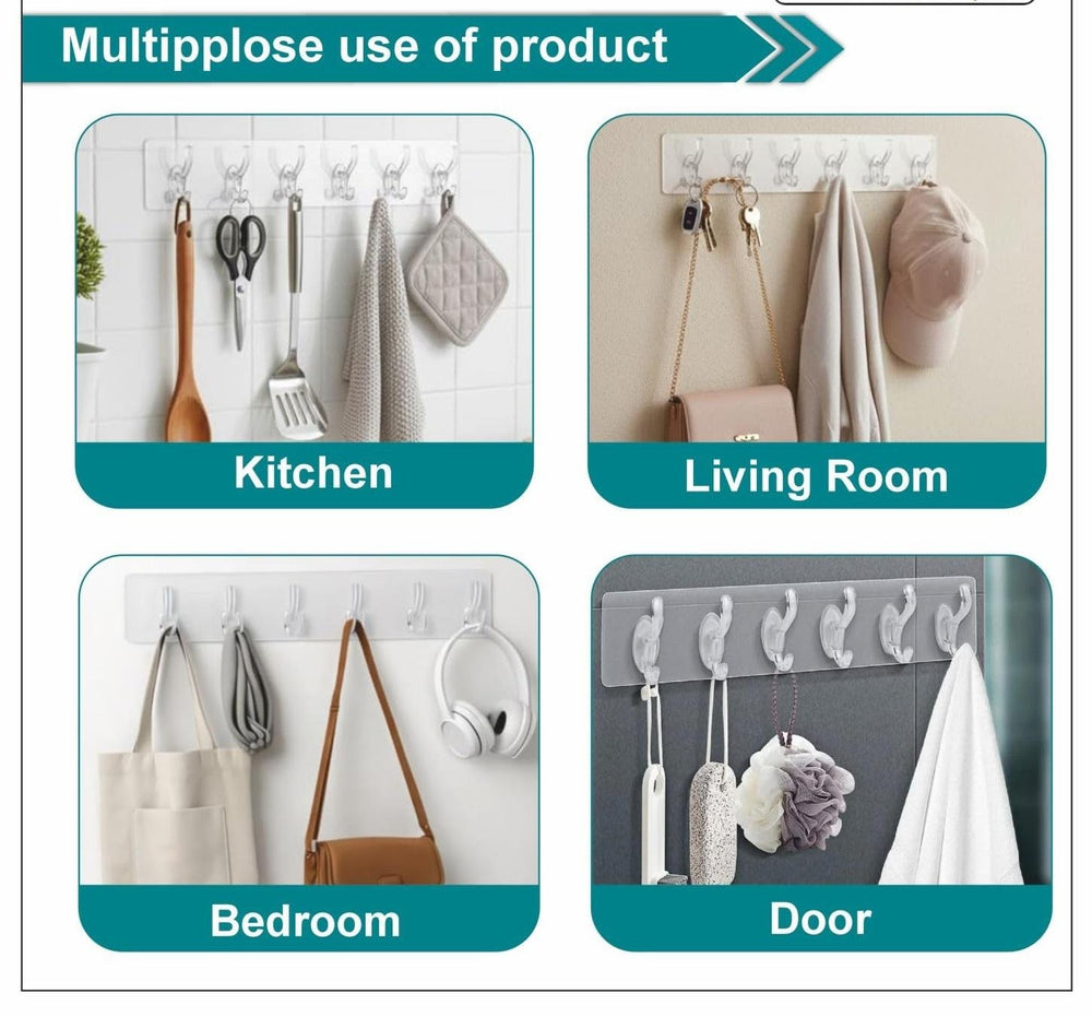6 Hooks Transparent Self-Adhesive Wall Hanger