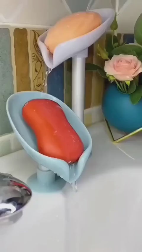Decorative Leaf Shape Soap Dish – Self-Draining Soap Holder with Suction Cup